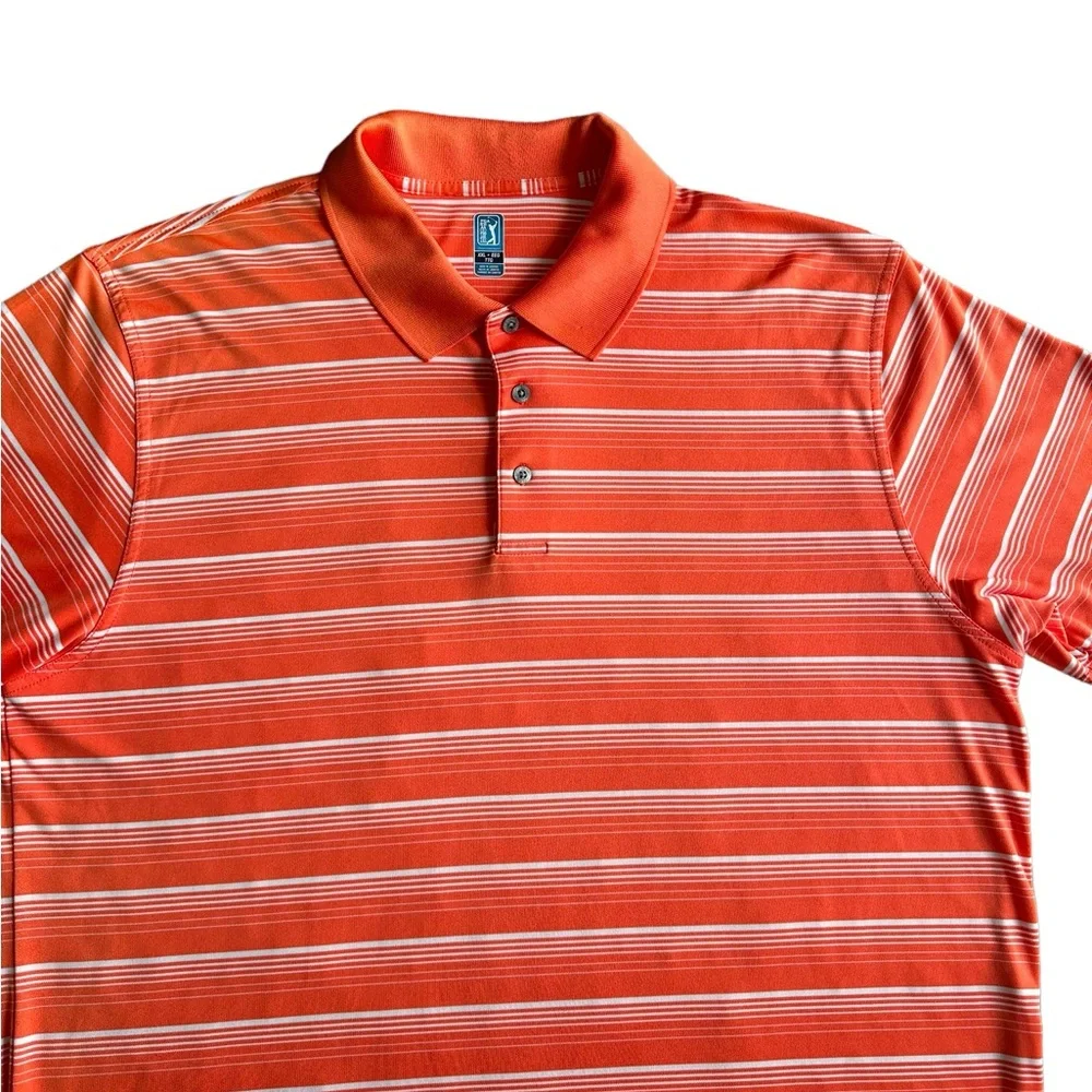 PGA Tours Golf Polo Shirt Mens Orange Striped‎ Tour Performance Size  XXL
